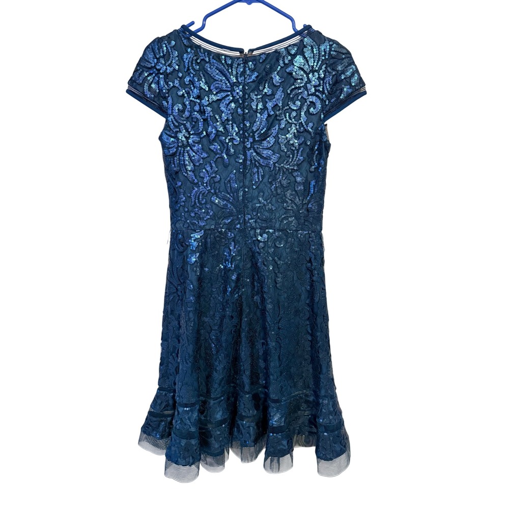 Tadashi Shoji Teal Sequin Lace Ruffle Cocktail Evening Glam Dress 6 NEW Mermaid - Picture 2 of 13